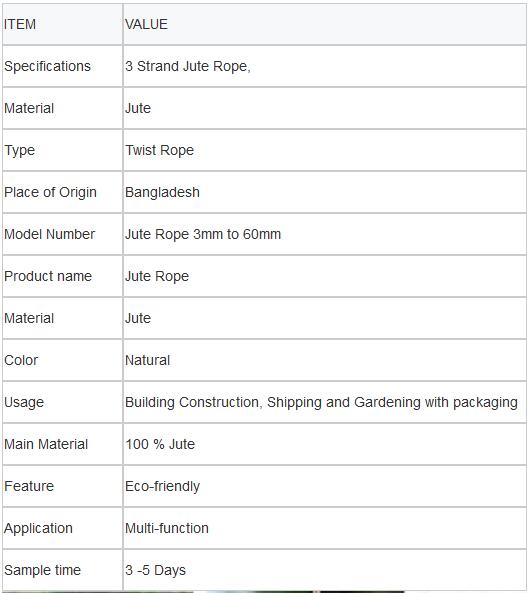 natural jute rope specification